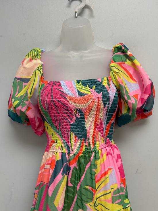 ✨ Crystal Doll Tropical Puff Sleeve Smocked Tiered Midi Dress | Size XL - Picture 2 of 12
